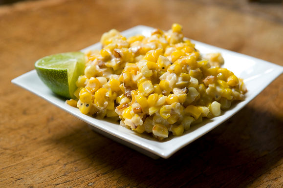 Roasted corn with lime, Parmesan and chili