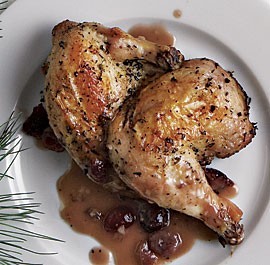 Roasted Cornish game hens with cranberry-Port sauce