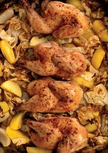 Roasted Cornish hens with cabbage & potatoes (Pechena kokoshka so zelka i kompiri)