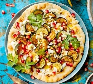 Roasted courgette flatbreads with fennel seeds