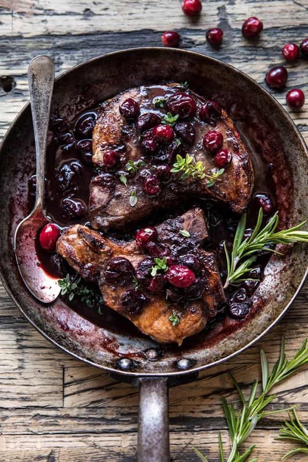 Roasted cranberry brown sugar pork chops