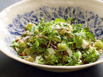 Roasted cucumber, quinoa, freekah & herbs