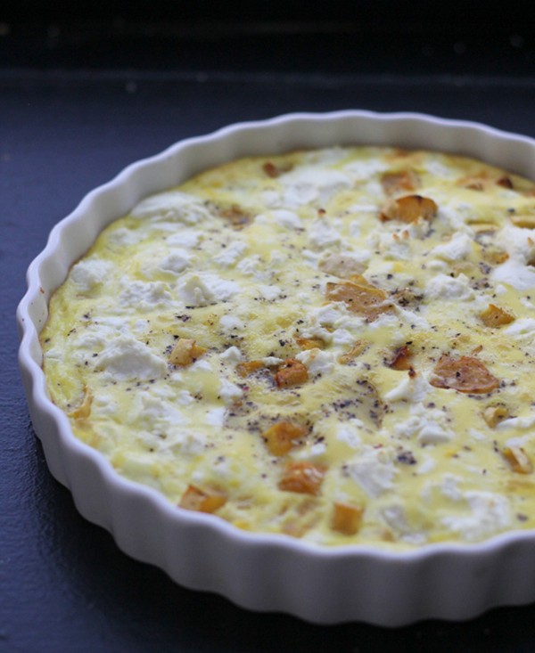 Roasted delicata squash and goat cheese frittata