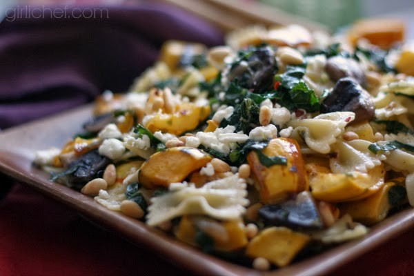 Roasted delicata squash and Tuscan kale pasta
