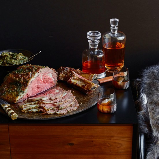 Roasted dry-aged rib of beef with creamed greens