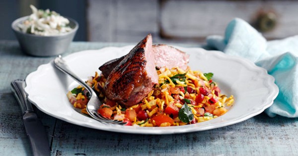 Roasted duck, bhel puri salad and coconut relish