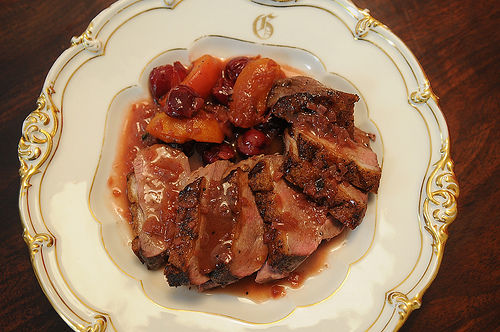 Roasted duck breast with sour cherries