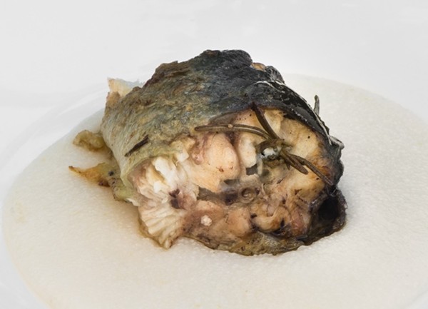 Roasted eel with garlic, rosemary and buttered polenta