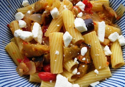 Roasted eggplant & tomato pasta