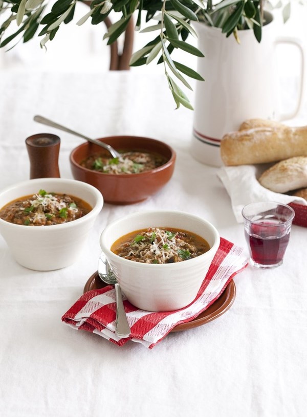 Roasted eggplant and Puy lentil soup