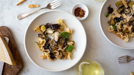 Roasted eggplant and tomato pasta