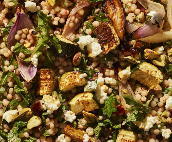 Roasted eggplant and zucchini with pearl couscous
