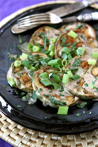 Roasted eggplant with almond butter coconut sauce
