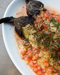 Roasted eggplant with tomato dressing