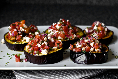 Roasted eggplant with tomatoes and mint