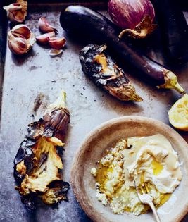 Roasted eggplant, yogurt, and tahini dip (Moutabal)