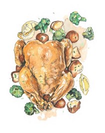 Roasted everything-chicken, broccoli, onions, and potatoes