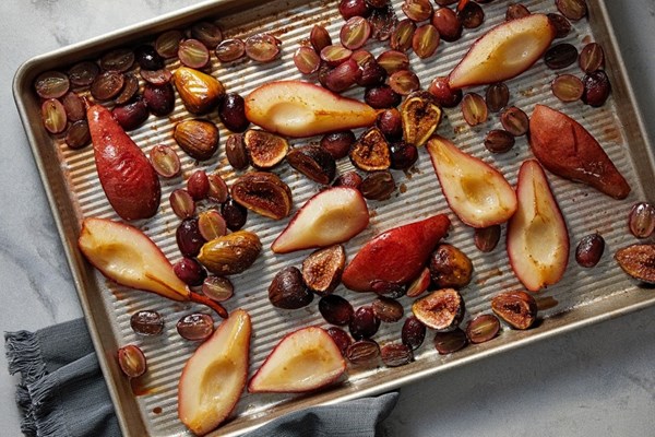 Roasted fall fruit with balsamic-ginger glaze