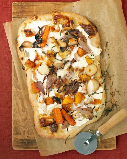 Roasted fall vegetable and ricotta pizza