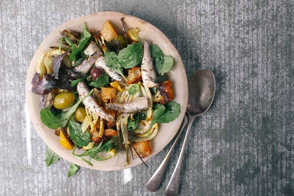 Roasted fennel, preserved lemon and sardine salad