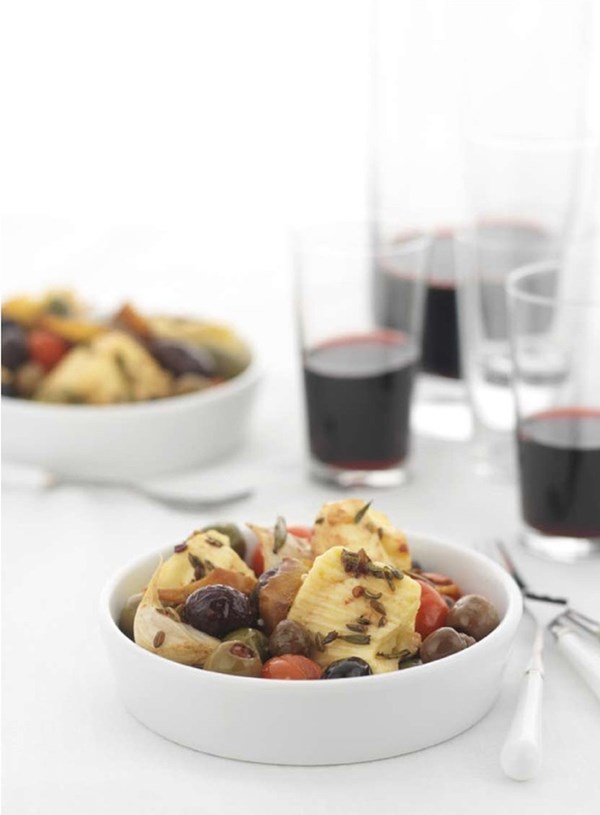 Roasted feta, olives and tomatoes