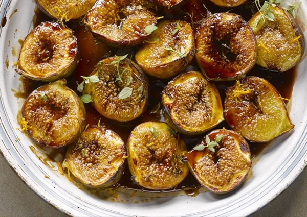 Roasted figs with pomegranate molasses and orange zest