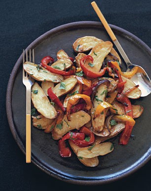 Roasted fingerlings with red and yellow pipérade