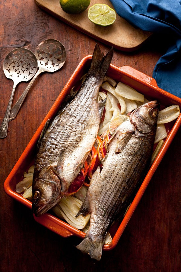 Roasted fish with blood orange and fennel