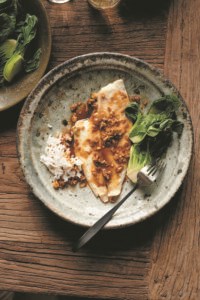 Roasted fish with soy, ginger, and scallions 