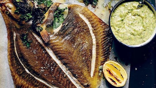 Roasted flounder with pistachio mayonnaise