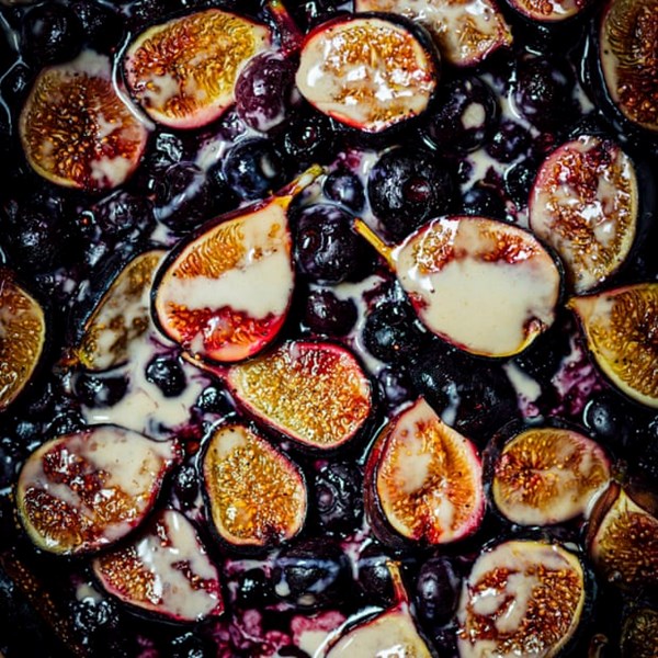 Roasted fruit with coffee miso tahini