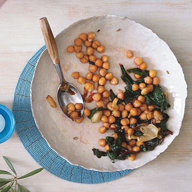 Roasted garbanzo beans and garlic with Swiss chard