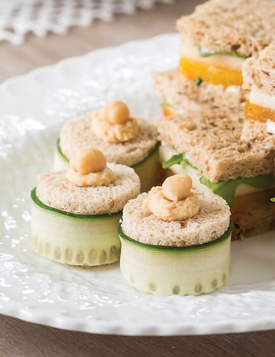 Roasted garlic hummus tea sandwiches