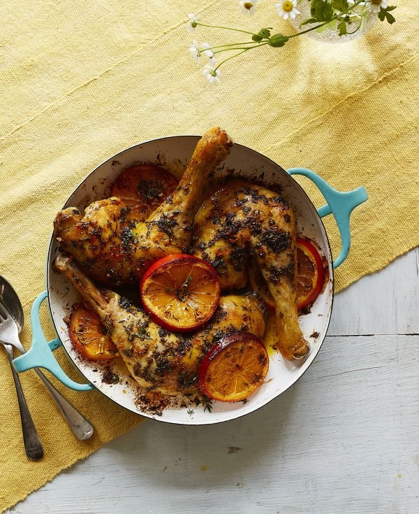 Roasted garlic, orange and thyme chicken