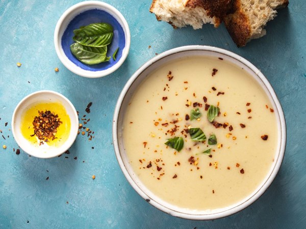 Roasted garlic, potato, and Parmesan soup