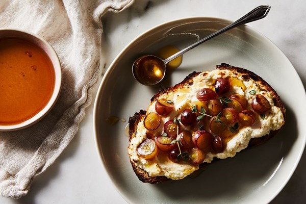 Roasted grape + ricotta + thyme toast