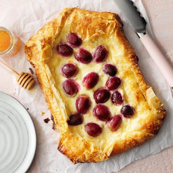 Roasted grape & sweet cheese phyllo galette