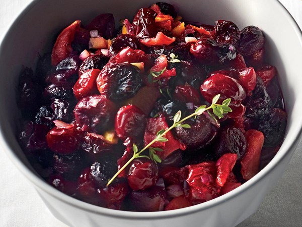 Roasted grape, apple, and cranberry sauce