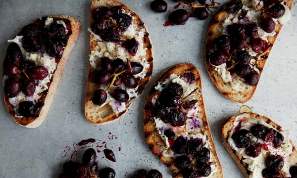 Roasted grapes and goat's cheese on toast