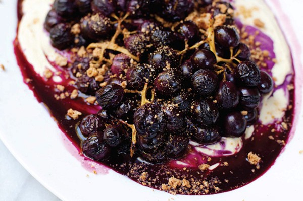 Roasted grapes with sweet labneh