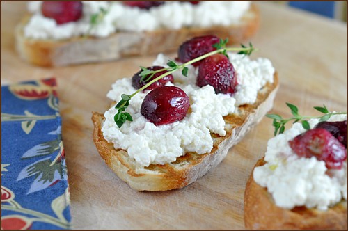 Roasted grapes with thyme, fresh ricotta, & grilled bread