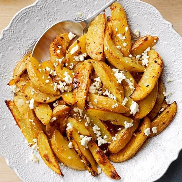 Roasted Greek potatoes with feta cheese