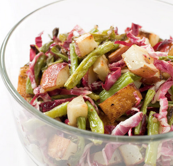 Roasted green bean and potato salad with radicchio