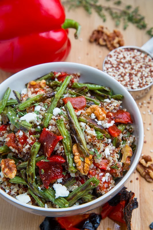 Roasted green bean red pepper quinoa salad