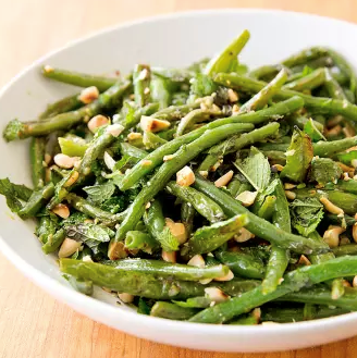 Roasted green beans with almonds and mint