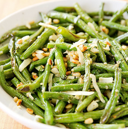 Roasted green beans with pecorino and pine nuts