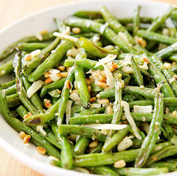 Roasted green beans with pecorino and pine nuts