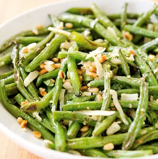 Roasted green beans with pecorino and pine nuts