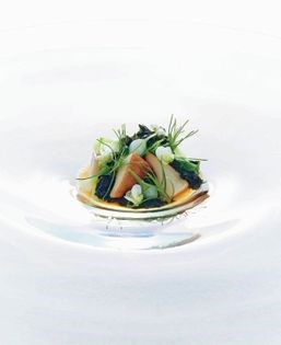 Roasted greenlip abalone, heirloom cucumbers, barletta onions, seaweed