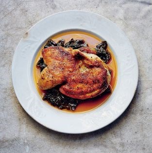 Roasted half chicken with smoky braised kale